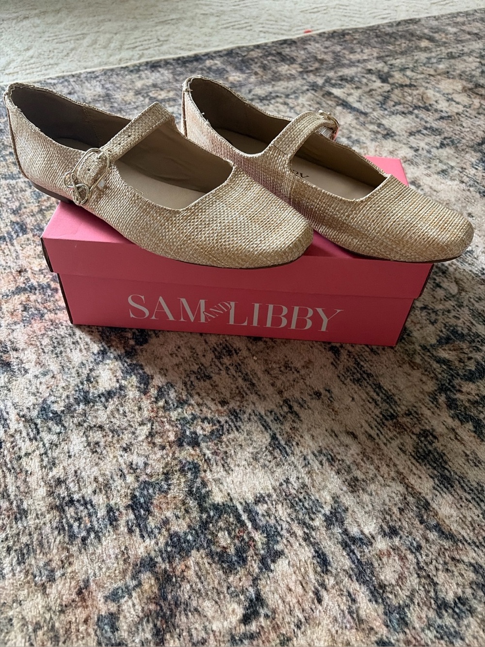 Sam & Libby Fredi Raffia Mary Jane Flats – Natural – Size 8.5